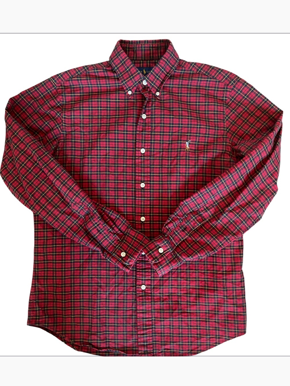 Ralph Lauren Men Classic Fit Red Black Plaid Button Down Shirt Size Medium